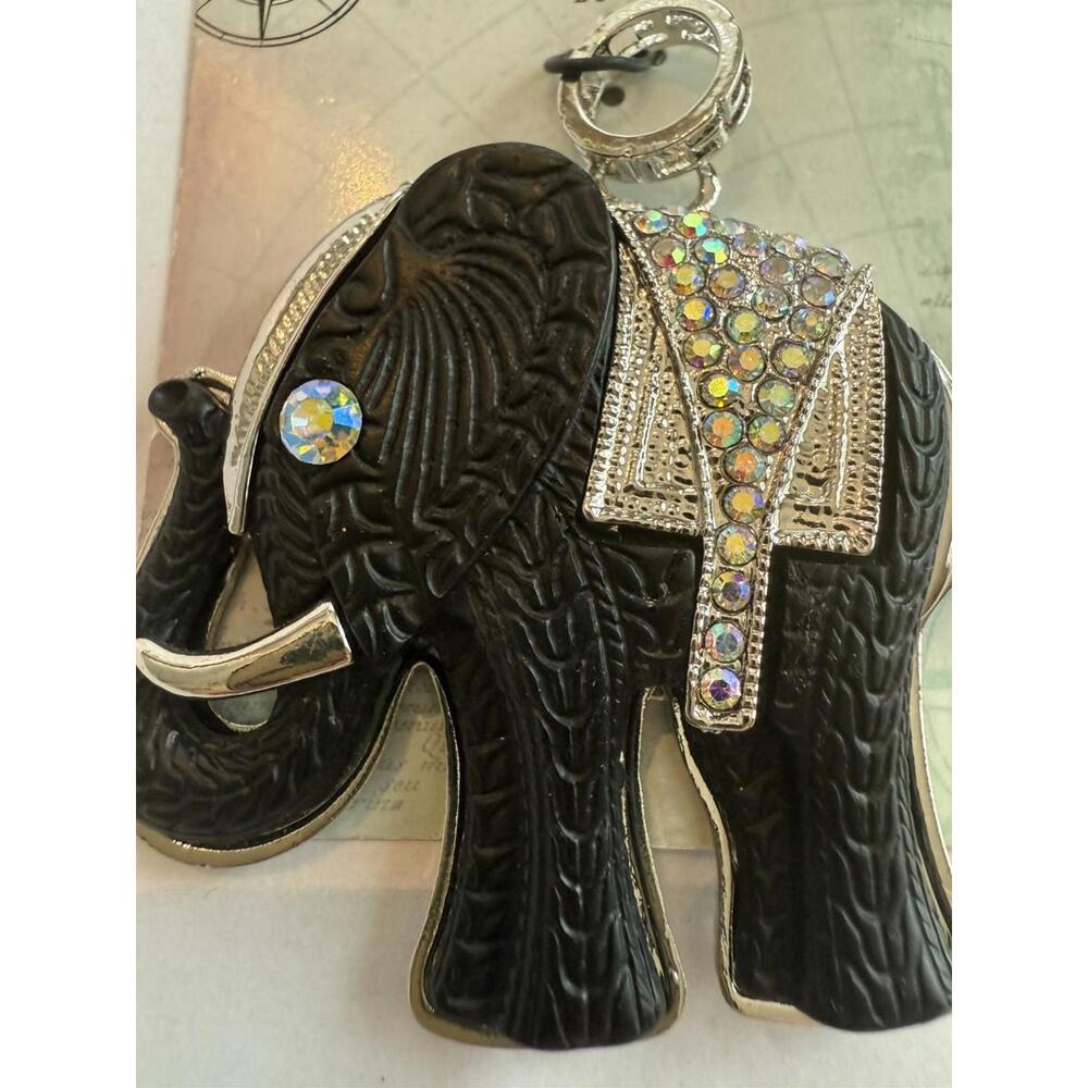 Elephant Charm Or Pendant Black And Silver Tone Rhinestone Tone 3D - Picture 2 of 4